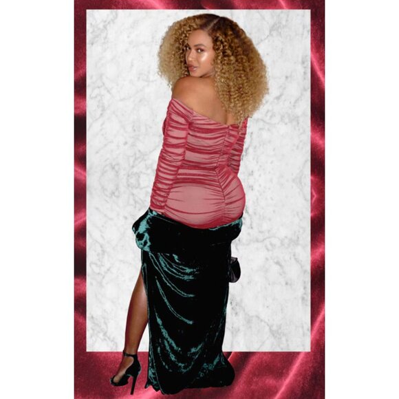 House of CB London Fifi Dress Sheer Ruched Mini Off Shoulder Red Wine Medium - Picture 2 of 16